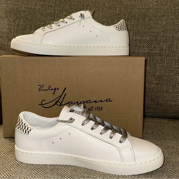 VINTAGE HAVANA Carla Women’s Sneakers Shoes White/Silver Shimmer NWT USA 8 - Picture 4 of 10